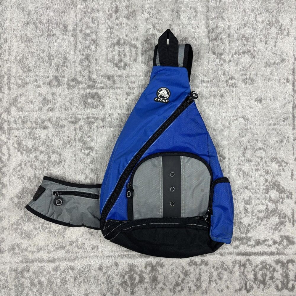 Vtg Crocs Sling Backpack Bag Royal Blue Silver Single Strap Crossbody Travel